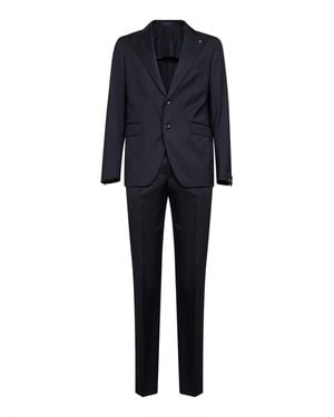 Tagliatore Dark Virgin Wool Single-Breasted Suit - Blue