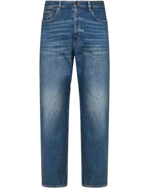 Saint Laurent Cotton Denim Mid-Rise Straight-Leg Jeans - Blue