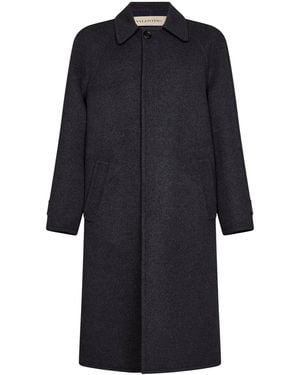 Valentino Dark Double Wool Single-Breasted Coat - Blue