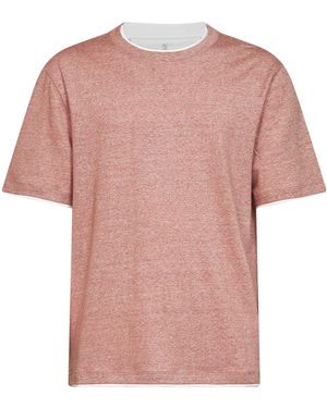 Brunello Cucinelli Linen And Cotton Jersey T-Shirt With Faux Layering - Pink