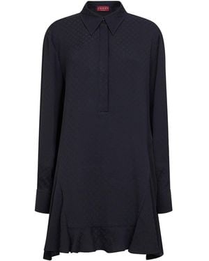 Gucci Dark Jacquard Silk Blend Mini Shirt Dress - Blue