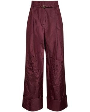 Fendi Burgundy Silk Taffeta High-Rise Trousers - Purple