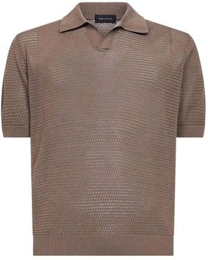 Tagliatore Dove Cotton Pointelle Knit Polo Shirt - Grey