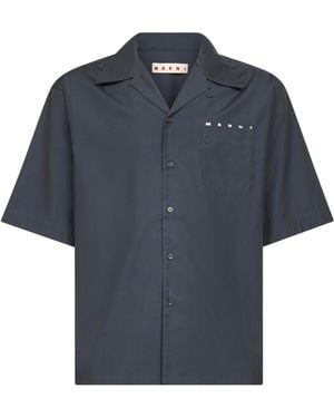 Marni Organic Poplin Bowling Shirt - Blue