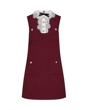 Self-Portrait Self Portrait Burgundy Crepe Mini Dress With Lace Collar - Red