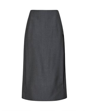 Jil Sander Fog Wool Canvas Midi Skirt With Slits - Grey