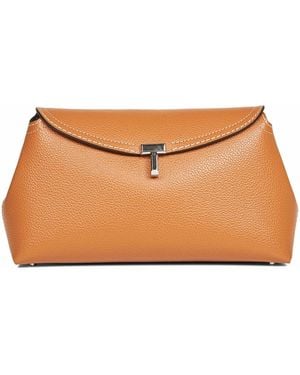 TOTEME Tan T-Lock Grained-Leather Clutch Bag - Natural