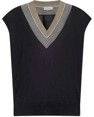 Brunello Cucinelli Lightweight Knit Vest With Sparkling Neckline - Black