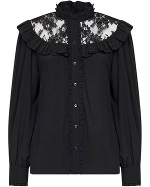 Chloé Silk Crêpe De Chine Ruffled Blouse With Lace Detail - Black
