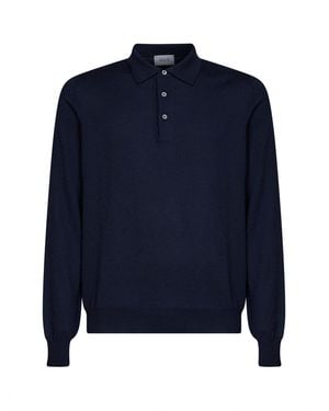 D 40 Virgin Wool Knit Long-Sleeved Polo Shirt - Blue