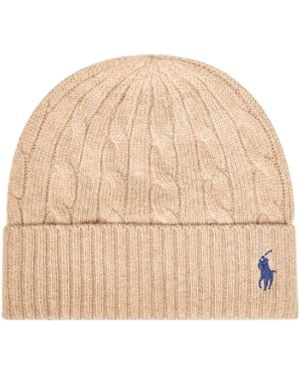 Polo Ralph Lauren Camel Cable Knit Wool And Cashmere Beanie - Natural