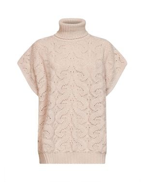 Etro Cream Paisley-Pattern Stitch Knit Turtleneck Sweater - Natural