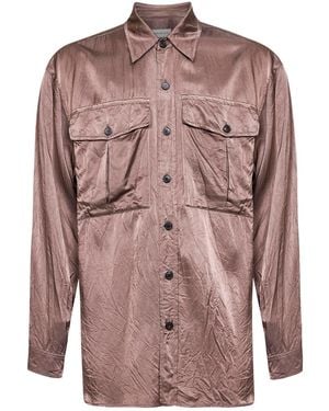 Dries Van Noten Old Rose Viscose And Cotton Shirt With Chest Pockets - Pink