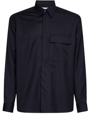 D 40 Dark Virgin Wool Overshirt - Blue