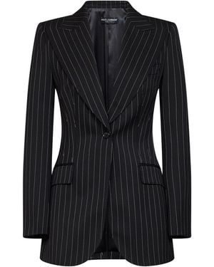 Dolce & Gabbana Stretch Pinstriped Wool Turlington Single-Breasted Jacket - Black