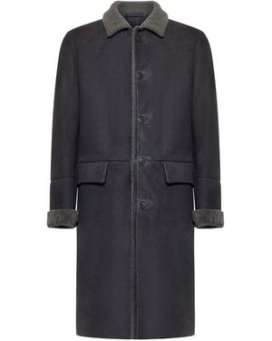 Salvatore Santoro Leather And Shearling Coat - Blue