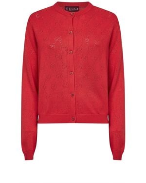 Gucci Coral Rose Gg Cotton Knit Cardigan - Red