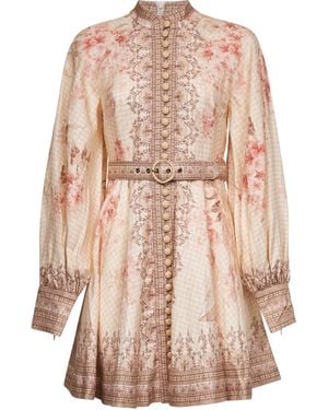 Zimmermann Coral Floral Linen Illuminate Mini Dress - Pink