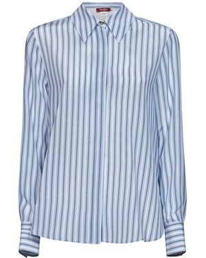 Max Mara Light Crêpe De Chine Mstflirt Striped Shirt - Blue