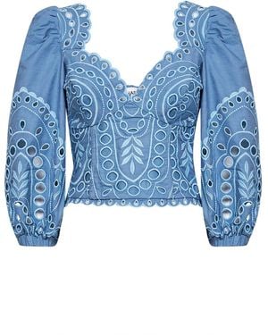 Charo Ruiz Light Embroidered Cotton Blend Top - Blue