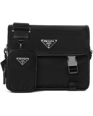 PRADA VIAGGIO Logo-Plaque Re-Nylon Satchel Bag - Black