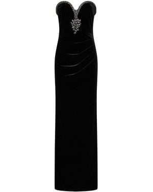 Self-Portrait Crystal-Embellished Velvet Long Bustier Dress - Black