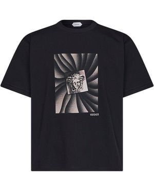 Versace Cotton Jersey Printed Regular T-Shirt - Black
