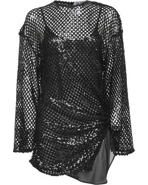 The Attico Sequin Net Knit Mini Dress - Black