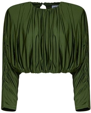 Self-Portrait Jersey Gathered Cropped Top - Green