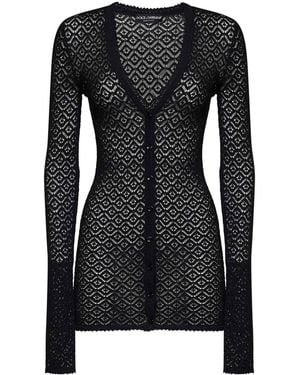 Dolce & Gabbana Stretch Lace Long Cardigan - Black