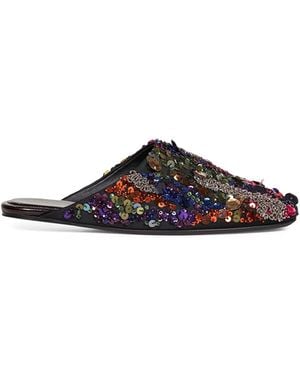 Dries Van Noten Satin With Paillettes Embroidery Flat Mules - Multicolour