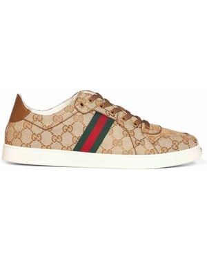 Gucci Sand And Dark Gg Canvas Stretch Low-Top Sneakers - Natural