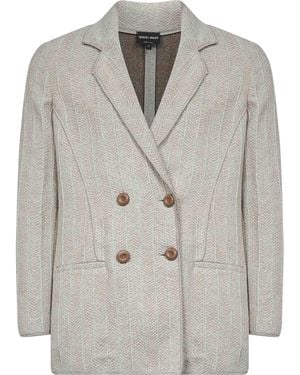 Giorgio Armani Jacquard Jersey Double-Breasted Jacket - Grey