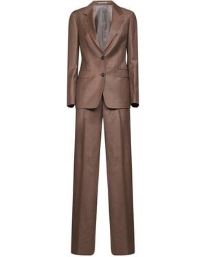 Tagliatore Tobacco Virgin Wool Canvas Parigi Single-Breasted Suit - Brown