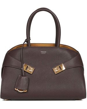 Ferragamo Hug Bicolor Handbag (M) - Brown