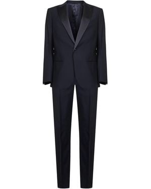 Giorgio Armani Wool Twill Icon Soho Slim Fit Tuxedo Suit - Black