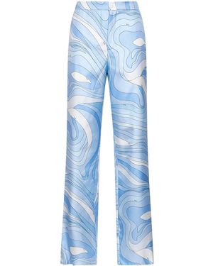 PUCCI Pale Marmo-Print Silk Twill Trousers - Blue