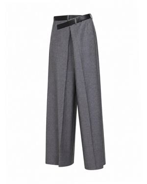 DARKPARK Gaia Wool Wide-Leg Pants With Belt - Gray