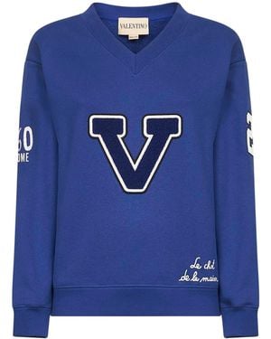 Valentino Cotton "V" College Sweatshirt - Blue
