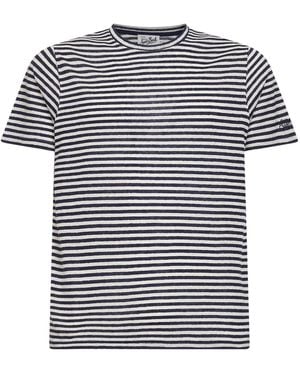 MC2 Saint Barth And Cream Striped Linen Blend Logo Embroidered Dover T-Shirt - Multicolour