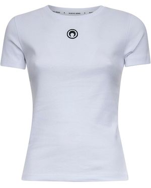 Marine Serre Ribbed Jersey Moon Logo T-Shirt - Blue