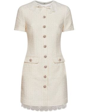 Self-Portrait Self Portrait Cream Bouclé Tailored Minidress With Lace Inserts - White