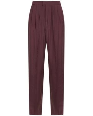 Saint Laurent Aubergine Silk Habutai Tailored Pants - Purple