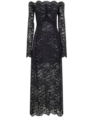 Rabanne Embroidered-Sequins Stretch Lace Midi Dress - Black
