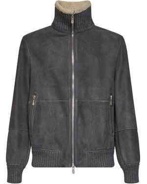 Brunello Cucinelli Sheepskin Bomber Jacket Steel - Grey