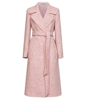 Tagliatore Speckled Herringbone Wool Molly Long Belted Coat - Pink