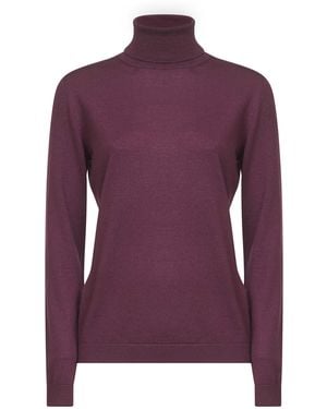 Blanca Vita Burgundy Lightweight Virgin Wool Knit Turtleneck Jumper - Purple