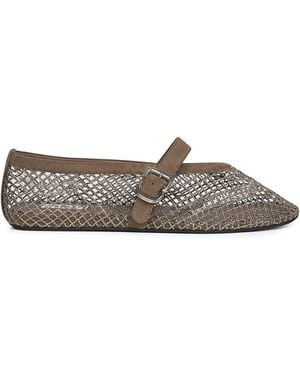 Alaïa Rhinestone Fishnet And Suede Ballet Flats - Metallic