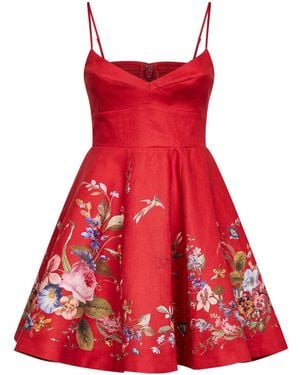 Zimmermann Floral-Print Linen Patience Mini Dress - Red