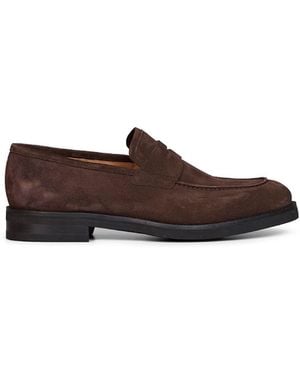 Ferragamo Bark Suede Stefano Penny Loafers - Brown
